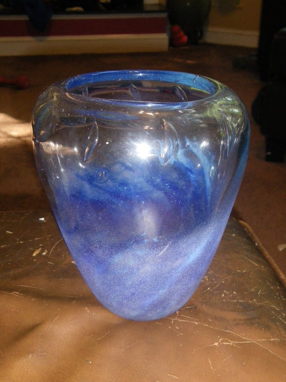 Vintage Thick Glass Hand Painted Vase